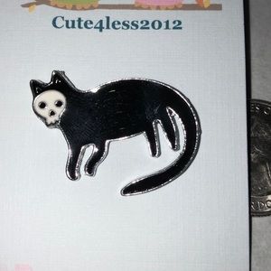 Black Cat with Skull Halloween Pin Brooch
